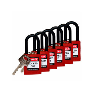 123351 - Candado de bloqueo rojo arco nylon llaves diferentes (6 piezas)