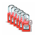 Candado de nylon rojo arco de acero llaves diferentes (6 piezas) | Brady | 51339