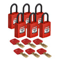 Candados de nylon compacto "SafeKey" rojo arco de plástico 1", llaves diferentes (6 piezas) | Brady | CPTRED25PLKD6PK