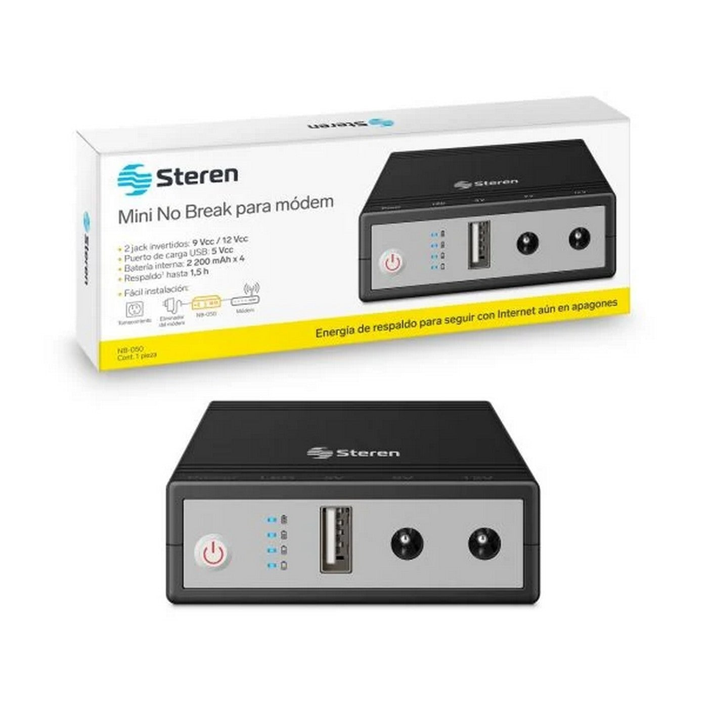 NB050 - STEREN - Mini No Break para módem respaldo 390 min / 8 800 mAh ...