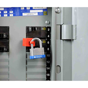 65397 - Dispositivo de bloqueo de abrazadera para interruptores automáticos de 480/600 Volts, rojo