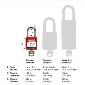 118926 - Candado de nylon compacto rojo arco aluminio 1", llaves diferentes (6 piezas)