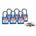 Candado de nylon compacto azul arco de aluminio 1", llaves diferentes (6 piezas) | Brady | 118929