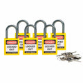 Candado de nylon compacto amarillo arco de aluminio 1", llaves diferentes (6 piezas) | Brady | 118930