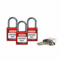 Candado de nylon compacto rojo arco de aluminio 1", llaves iguales (3 piezas) | Brady | 118953