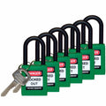 Candado de nylon verde arco nylon 1.5", llaves diferentes (6 piezas) | Brady | 123353