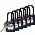 Candado de nylon negro arco nylon 1.5", llaves diferentes (6 piezas) | Brady | 123356