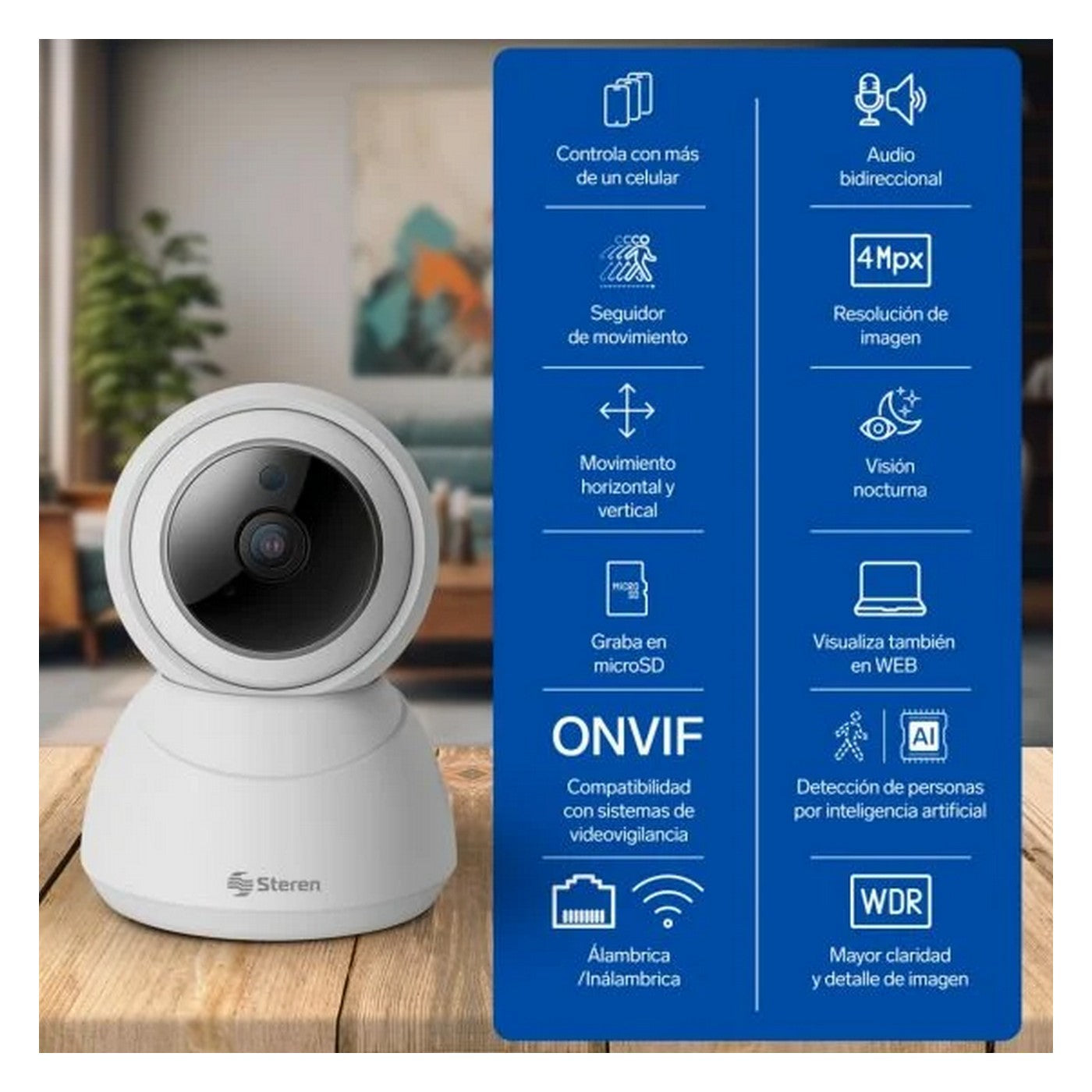 CCTV219 STEREN Cámara de seguridad Wi-Fi Mpx con seguidor de